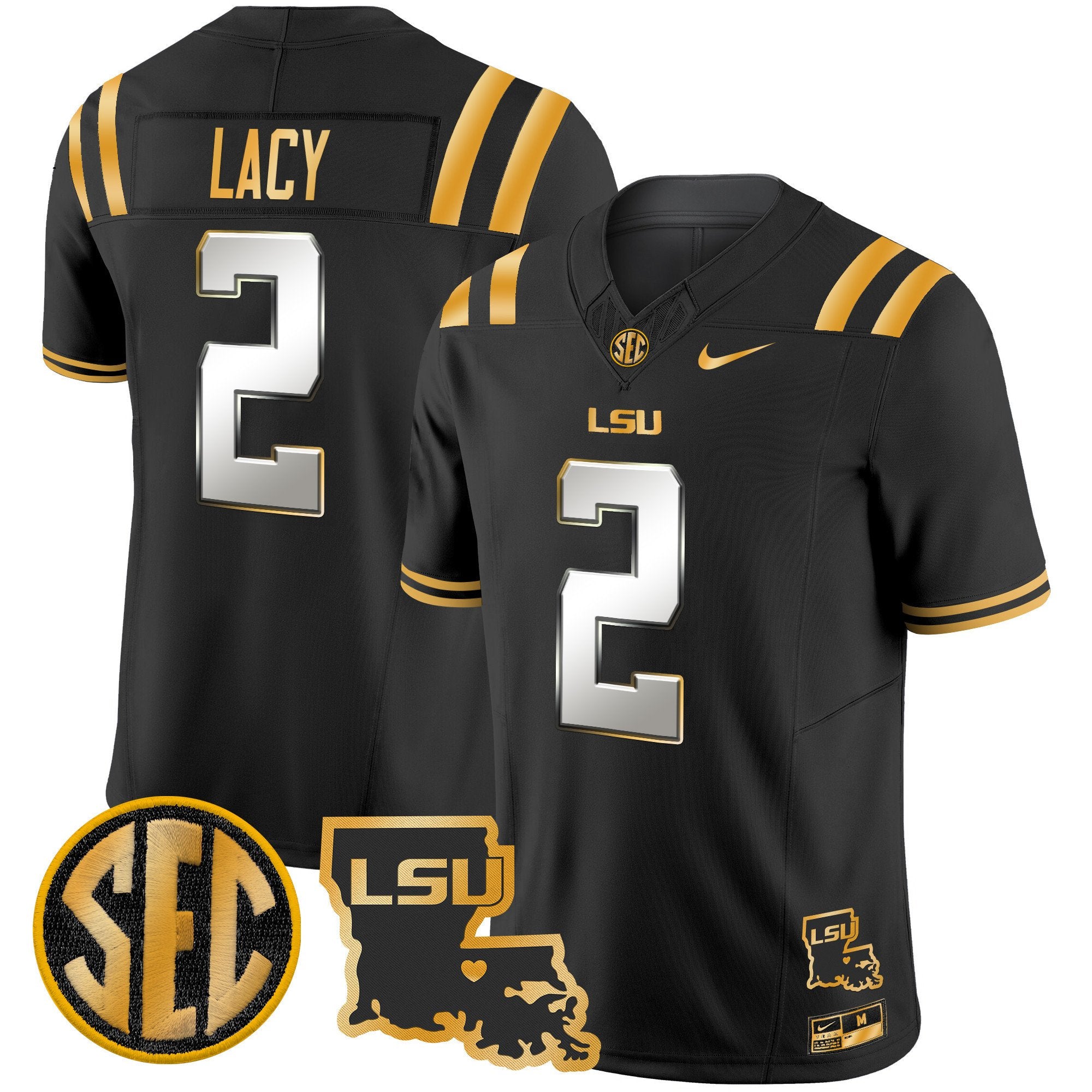 Men's LSU Tigers 2024 Louisiana Patch Gold Vapor Limited Jersey - All Stitched - Black Limited, Kyren Lacy