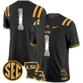 Men's LSU Tigers 2024 Louisiana Patch Gold Vapor Limited Jersey - All Stitched - Black Limited, #1 Team