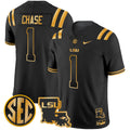 Men's LSU Tigers 2024 Louisiana Patch Gold Vapor Limited Jersey - All Stitched - Black Gold, Ja'Marr Chase