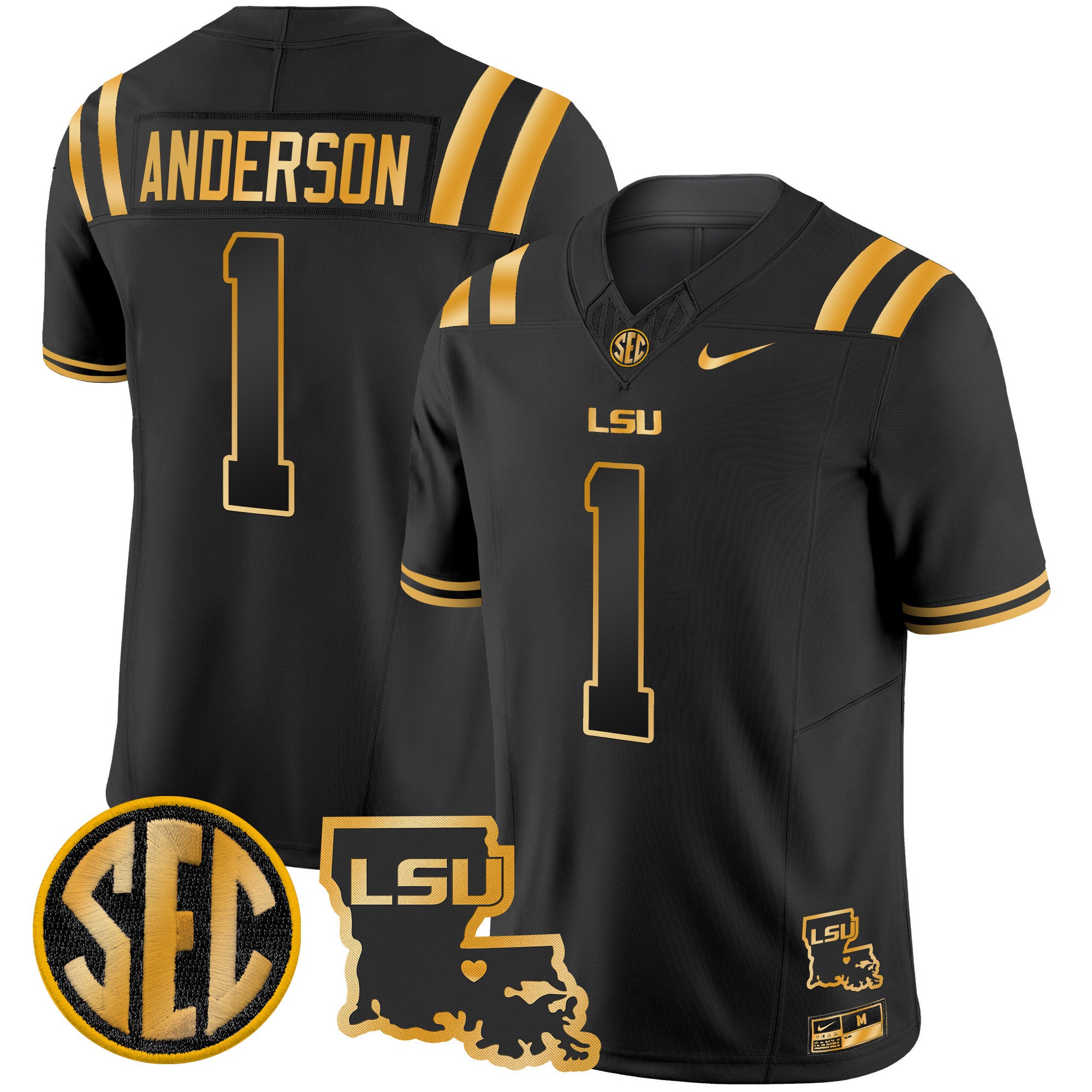 Men's LSU Tigers 2024 Louisiana Patch Gold Vapor Limited Jersey - All Stitched - Black Gold, Aaron Anderson