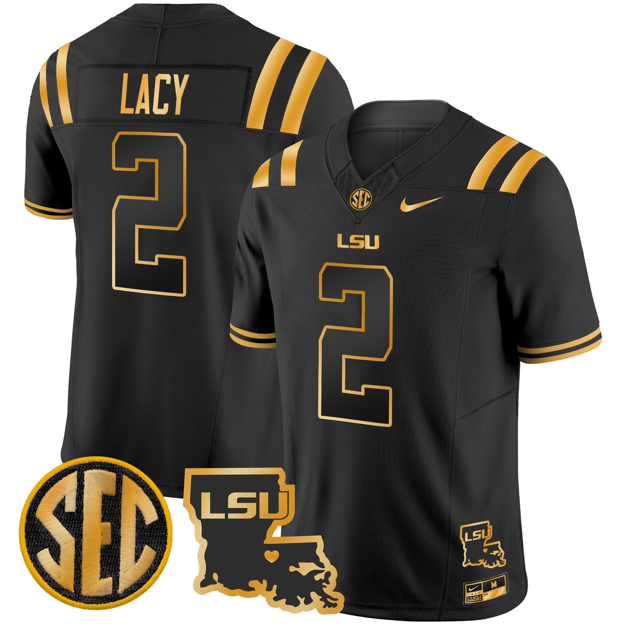 Men's LSU Tigers 2024 Louisiana Patch Gold Vapor Limited Jersey - All Stitched - Black Gold, Kyren Lacy