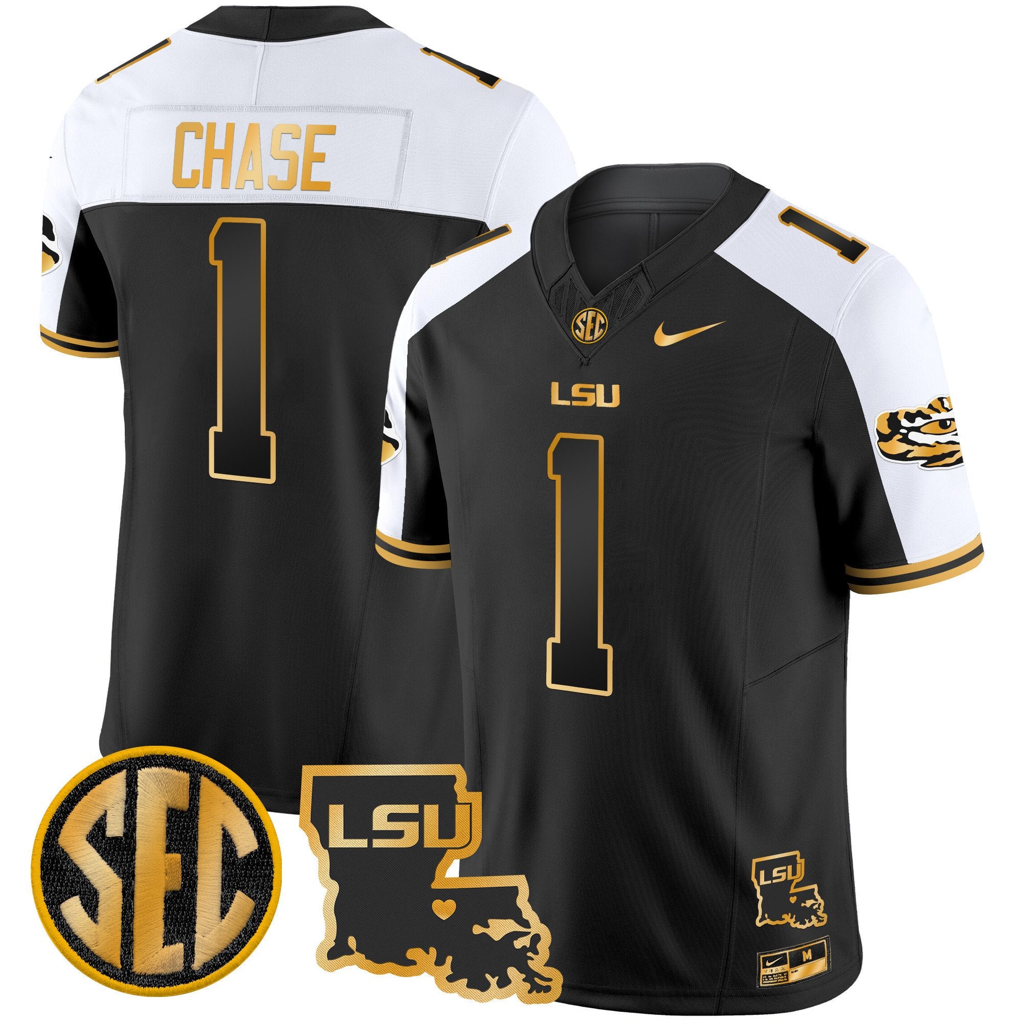 Men's LSU Tigers 2024 Louisiana Patch Gold Vapor Limited Jersey - All Stitched - Alternate, Ja'Marr Chase