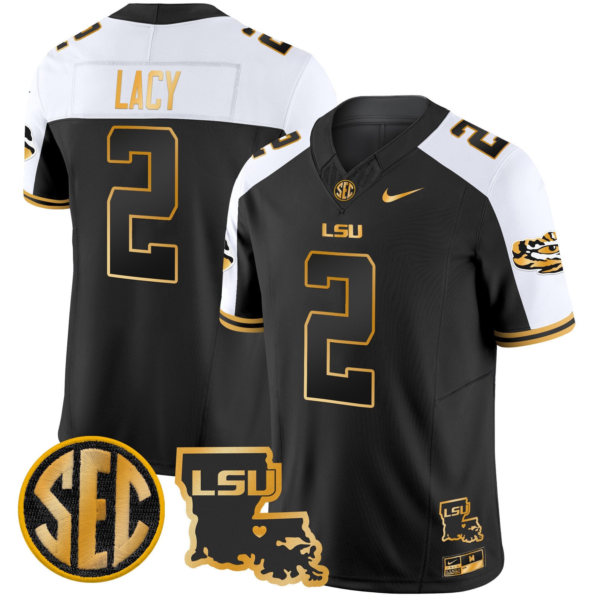 Men's LSU Tigers 2024 Louisiana Patch Gold Vapor Limited Jersey - All Stitched - Alternate, Kyren Lacy