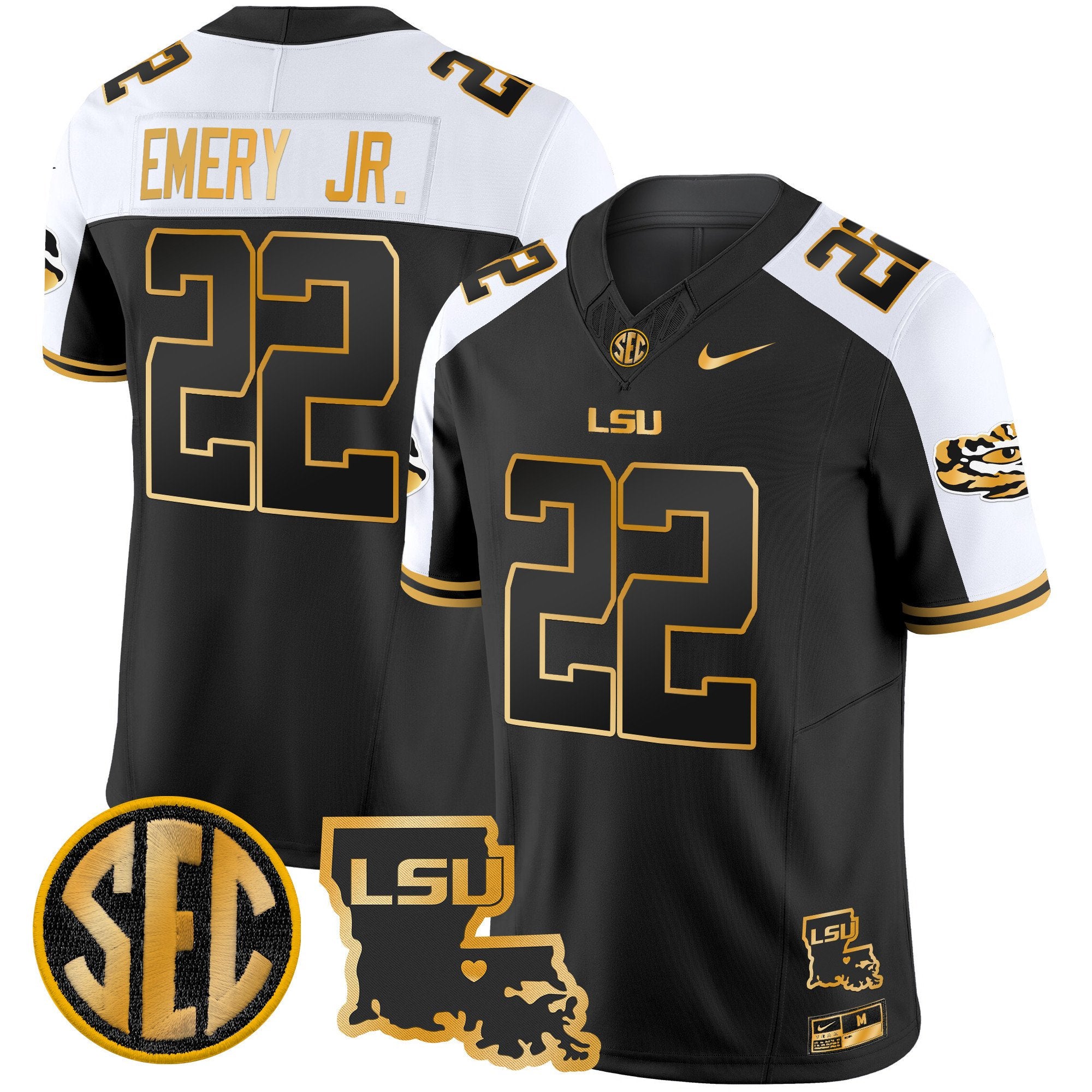 Men's LSU Tigers 2024 Louisiana Patch Gold Vapor Limited Jersey - All Stitched - Alternate, John Emery Jr.