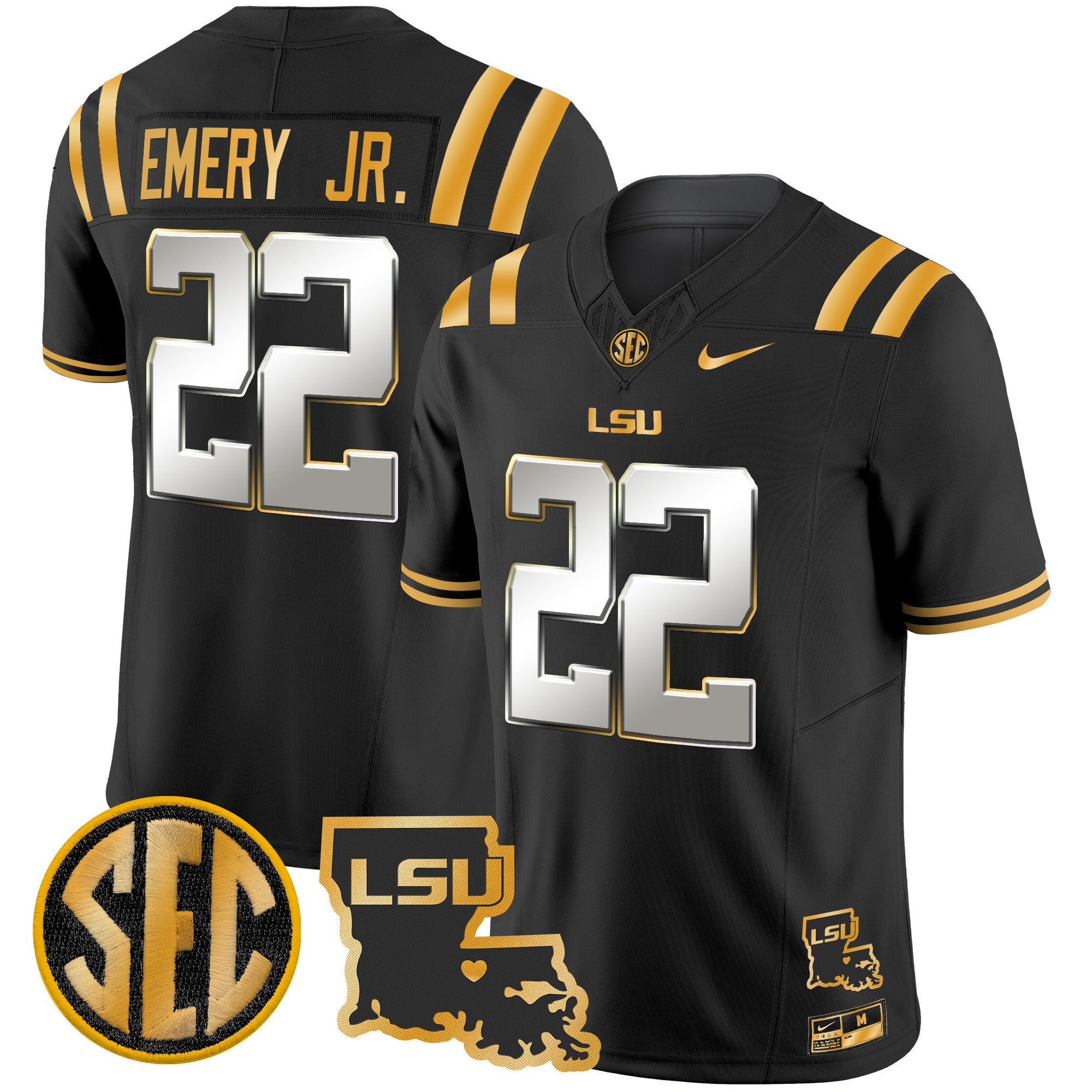 Men's LSU Tigers 2024 Louisiana Patch Gold Vapor Limited Jersey - All Stitched - Black Limited, John Emery Jr.