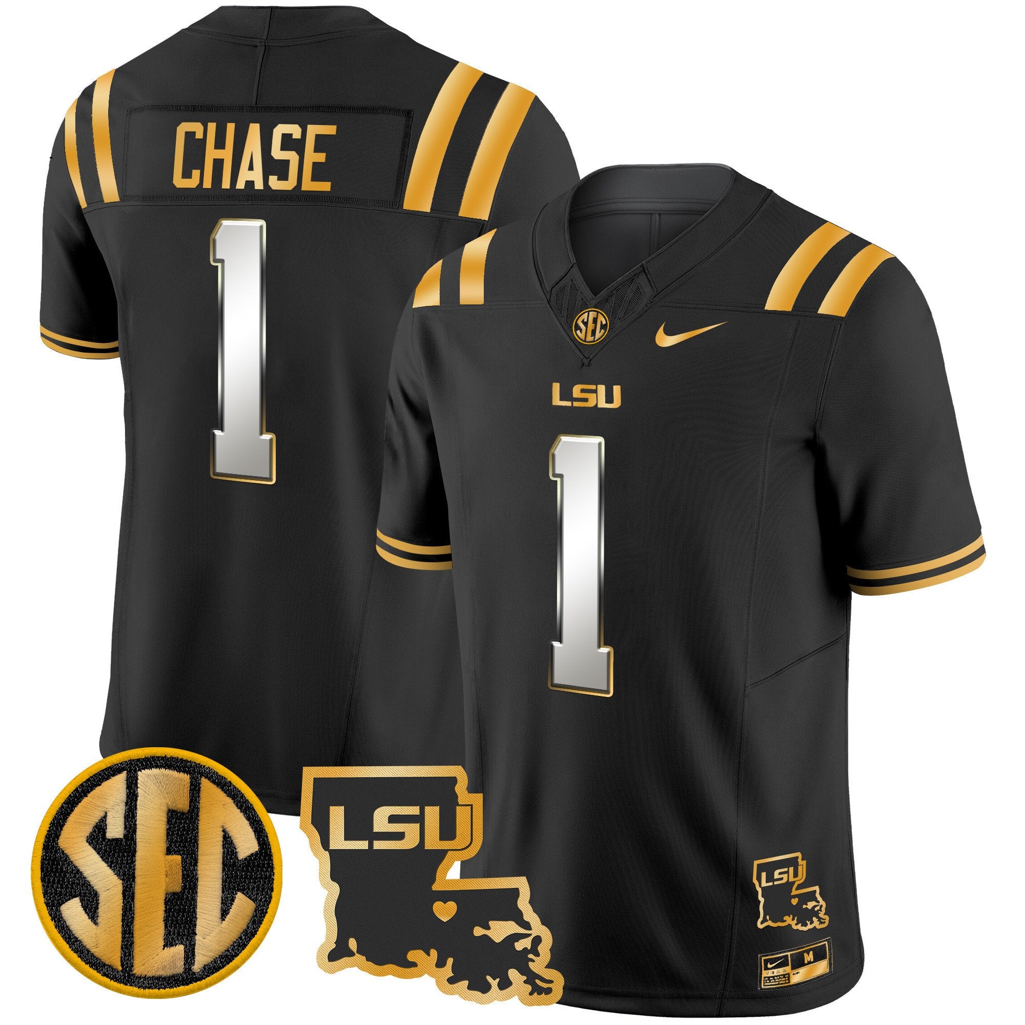 Men's LSU Tigers 2024 Louisiana Patch Gold Vapor Limited Jersey - All Stitched - Black Limited, Ja'Marr Chase