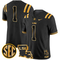 Men's LSU Tigers 2024 Louisiana Patch Gold Vapor Limited Jersey - All Stitched - Black Gold, #1 Team