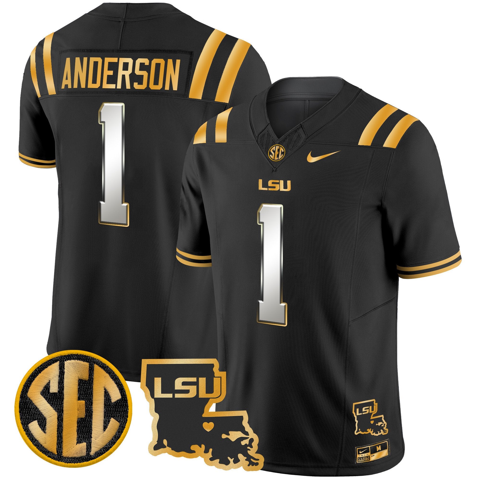 Men's LSU Tigers 2024 Louisiana Patch Gold Vapor Limited Jersey - All Stitched - Black Limited, Aaron Anderson