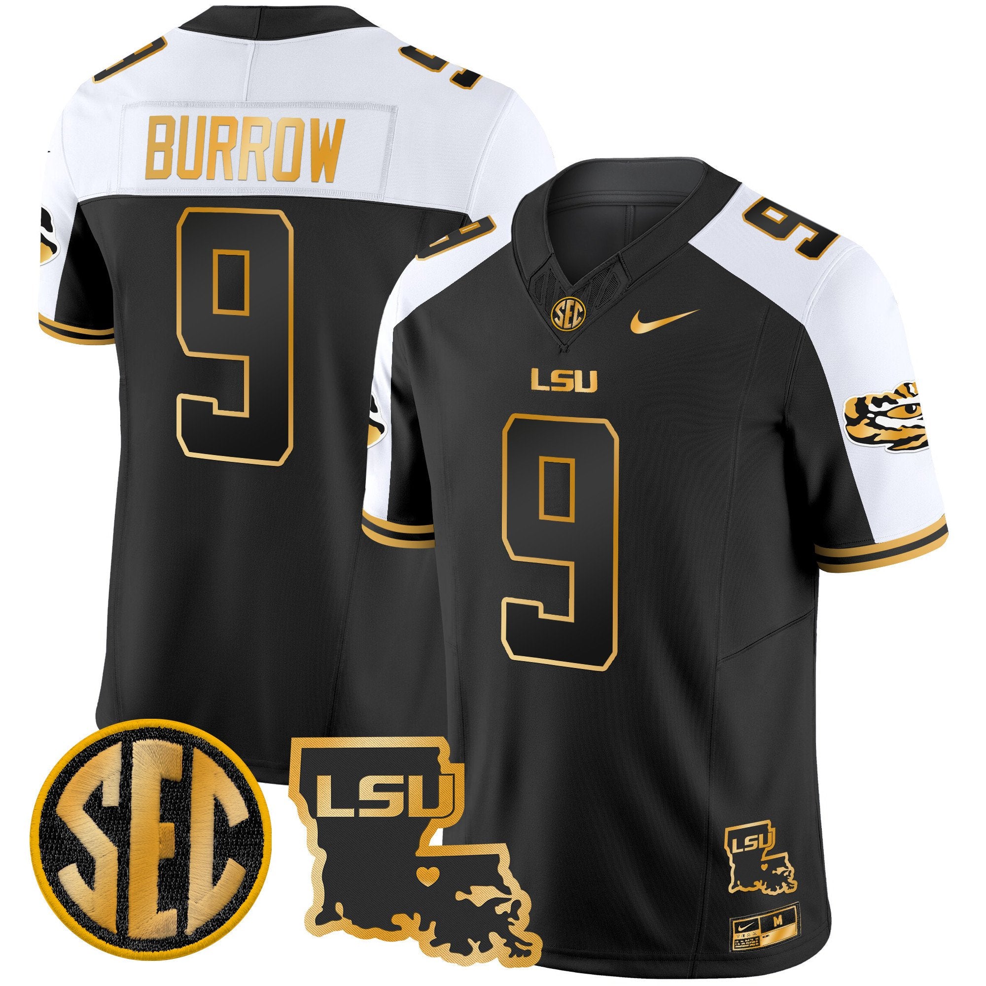 Men's LSU Tigers 2024 Louisiana Patch Gold Vapor Limited Jersey - All Stitched - Alternate, Joe Burrow