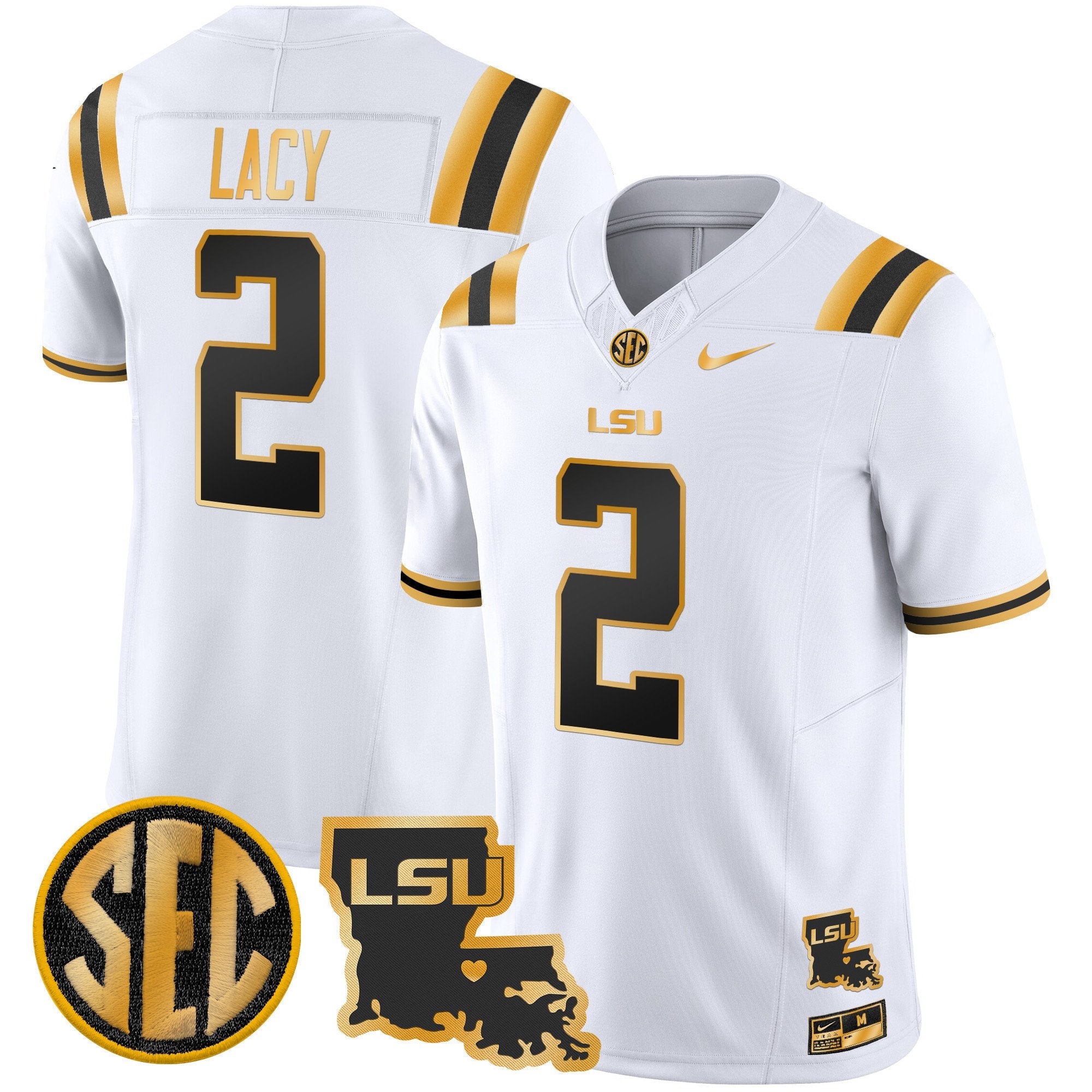 Men's LSU Tigers 2024 Louisiana Patch Gold Vapor Limited Jersey - All Stitched - White Gold, Kyren Lacy