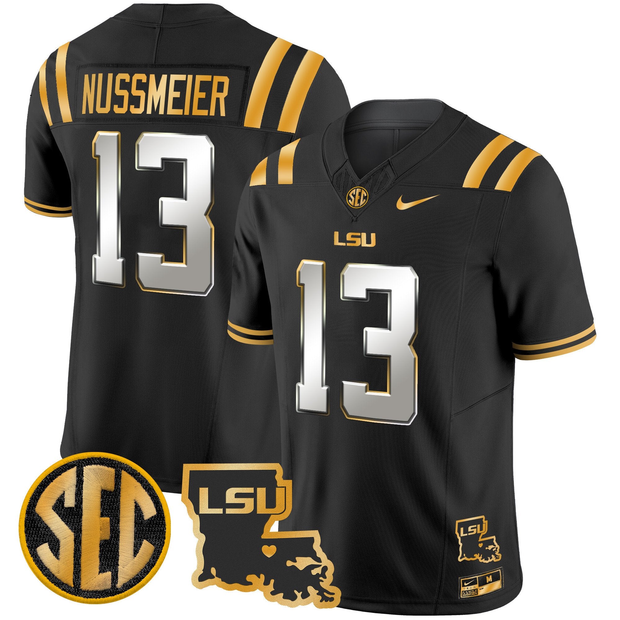 Men's LSU Tigers 2024 Louisiana Patch Gold Vapor Limited Jersey - All Stitched - Black Limited, Garrett Nussmeier