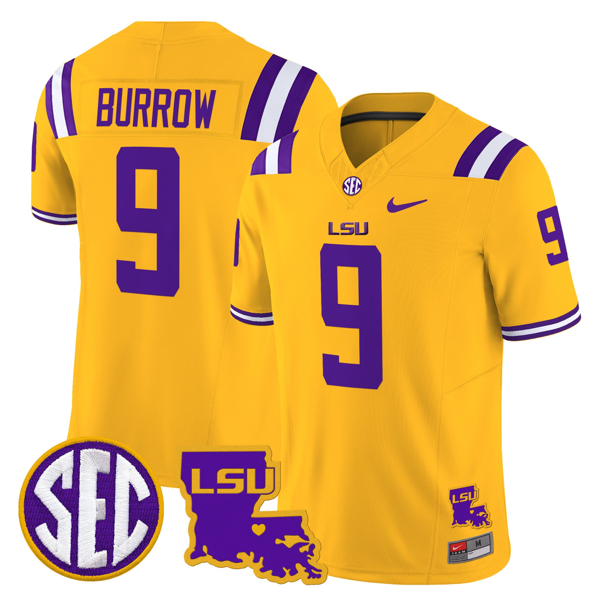Men's LSU Tigers 2025 Louisiana Patch Vapor Limited Jersey - All Stitched - Gold, Joe Burrow