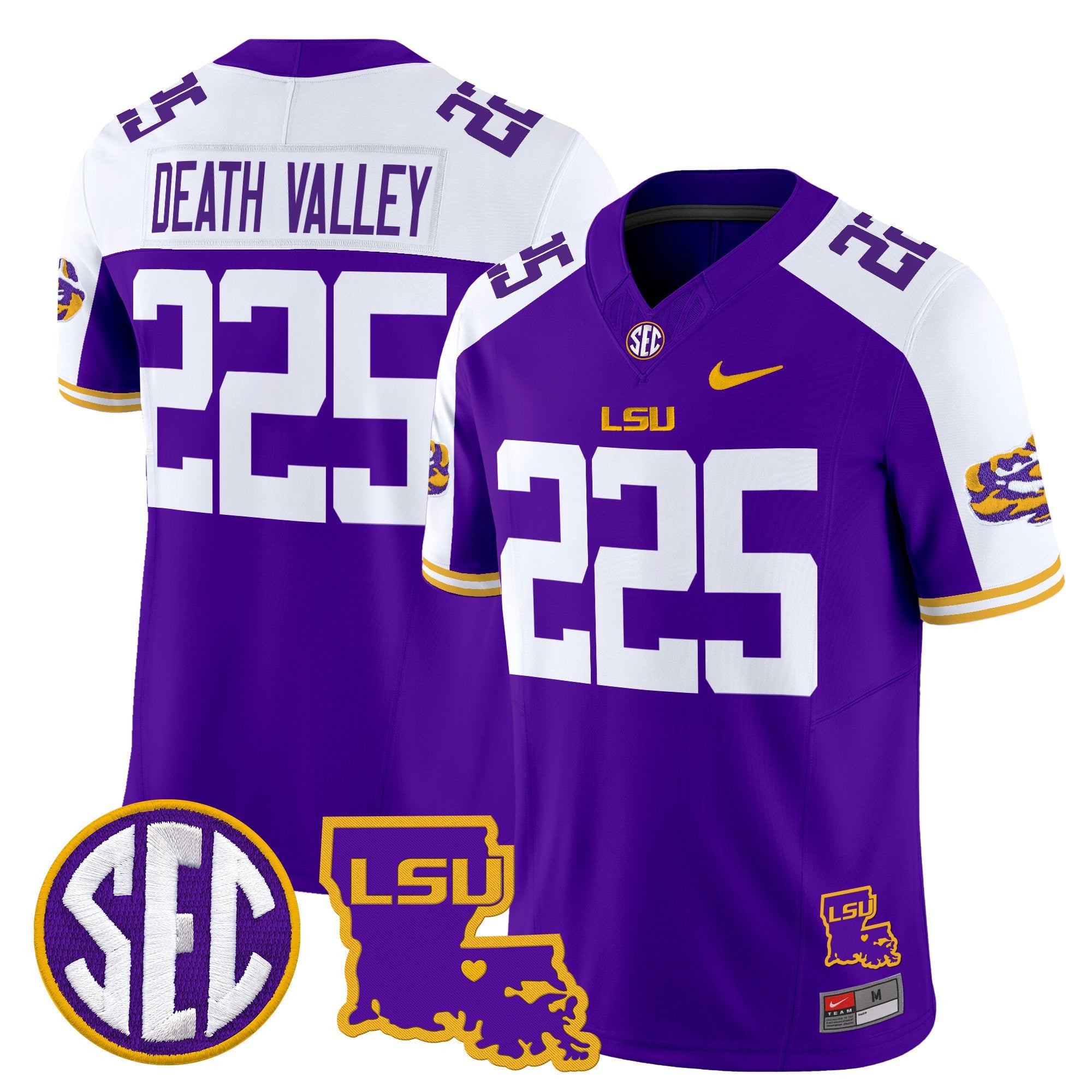 Men's LSU Tigers 2025 Louisiana Patch Vapor Limited Jersey - All Stitched - Purple Alternate, Death Valley 225