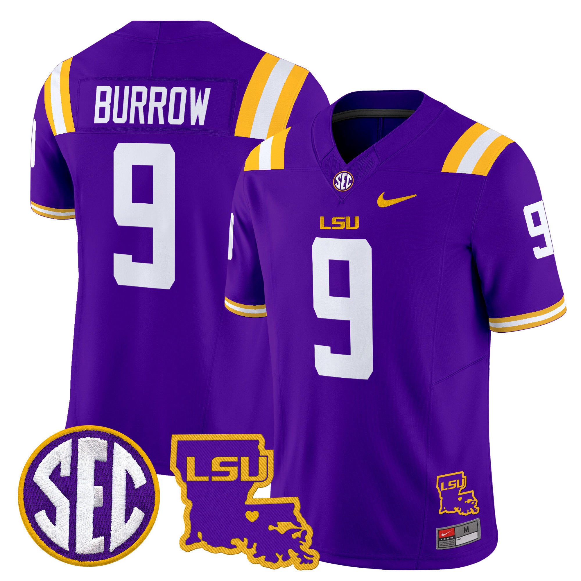 Men's LSU Tigers 2025 Louisiana Patch Vapor Limited Jersey - All Stitched - Purple, Joe Burrow