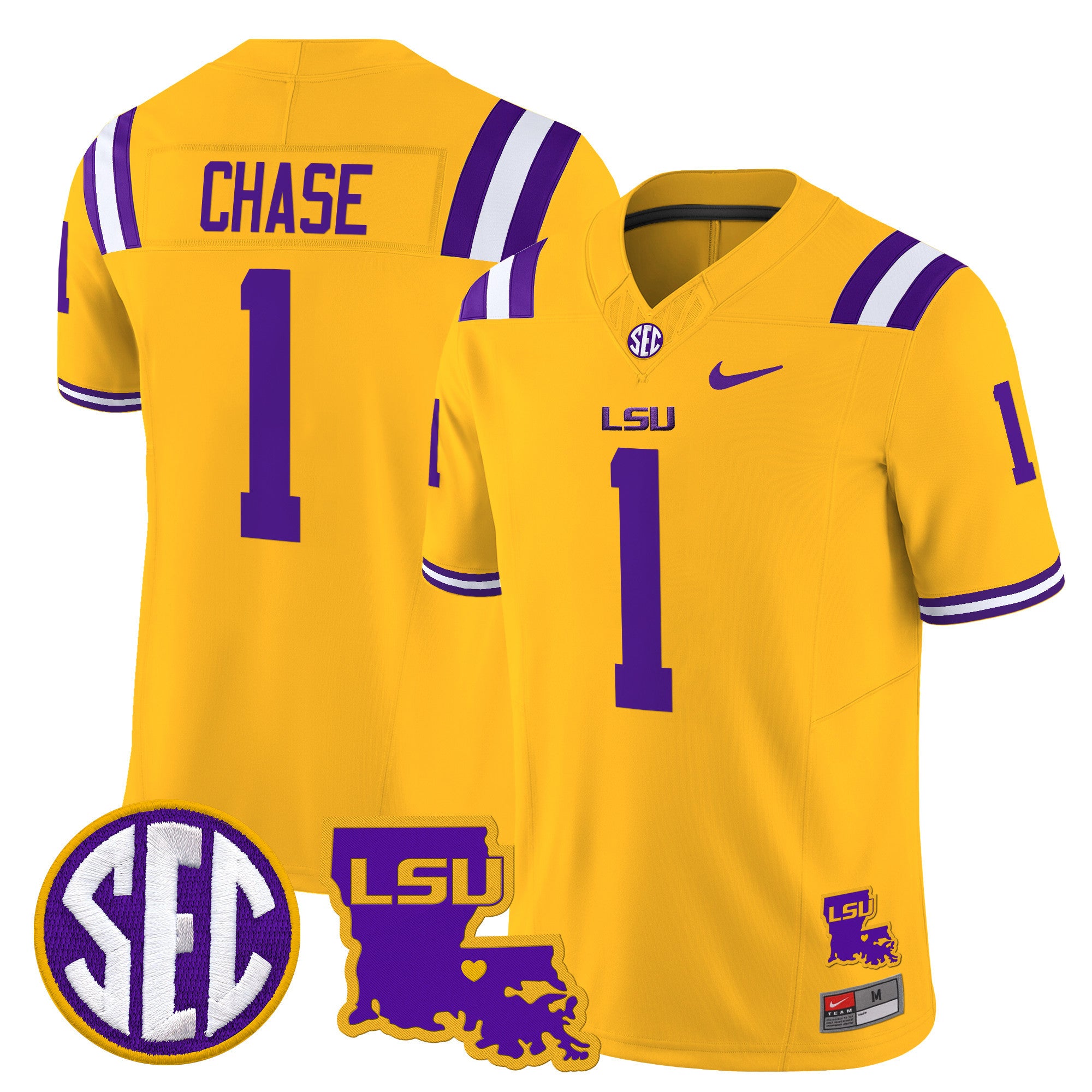 Men's LSU Tigers 2025 Louisiana Patch Vapor Limited Jersey - All Stitched - Gold, Ja'Marr Chase