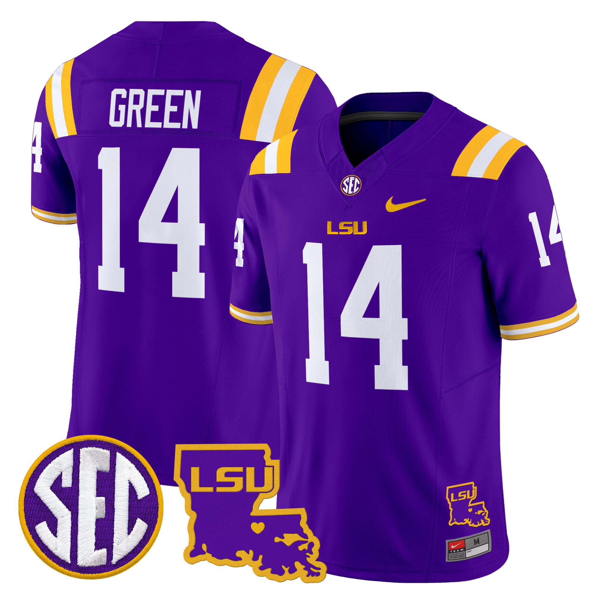 Men's LSU Tigers 2025 Louisiana Patch Vapor Limited Jersey - All Stitched - Purple, Trey'Dez Green