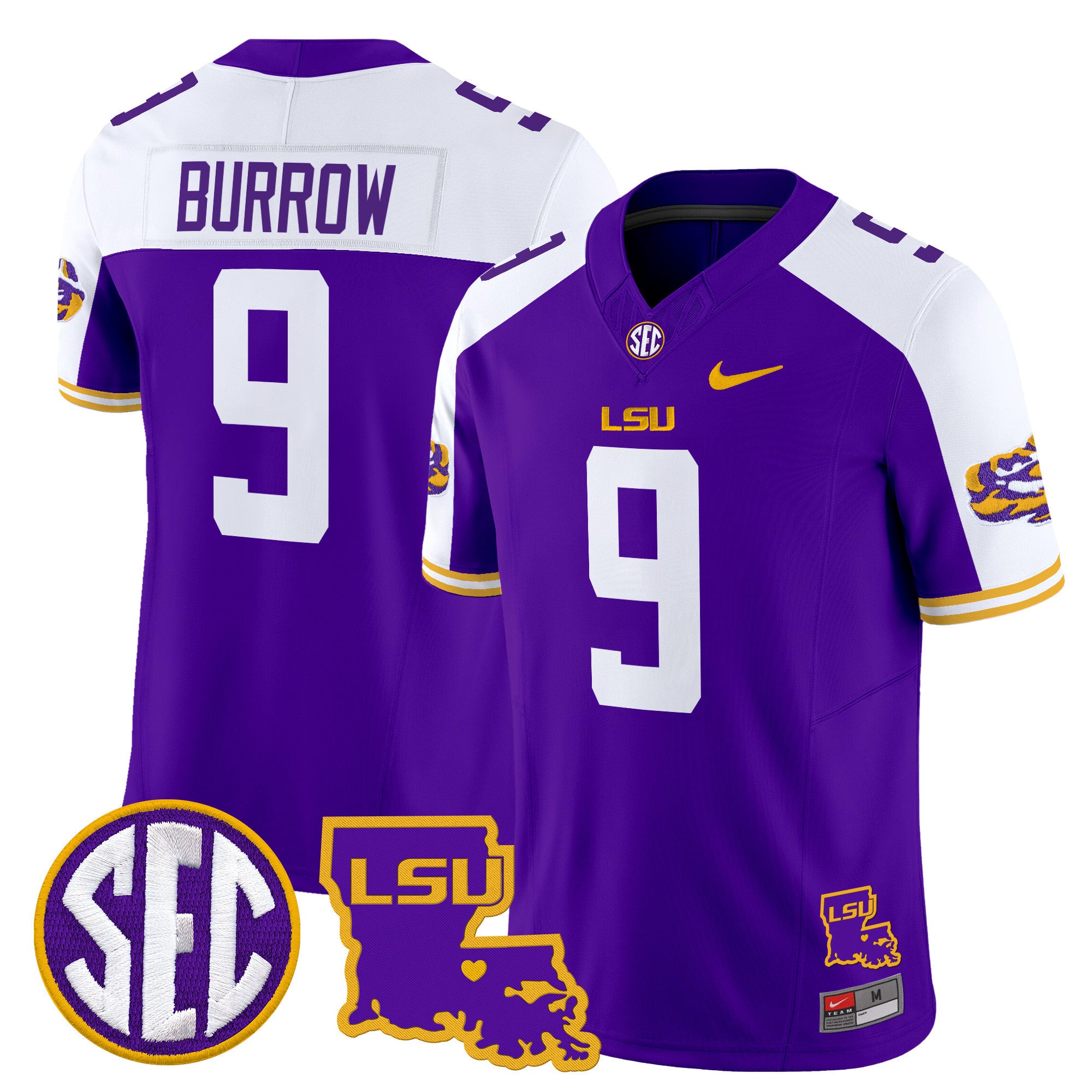 Men's LSU Tigers 2025 Louisiana Patch Vapor Limited Jersey - All Stitched - Purple Alternate, Joe Burrow