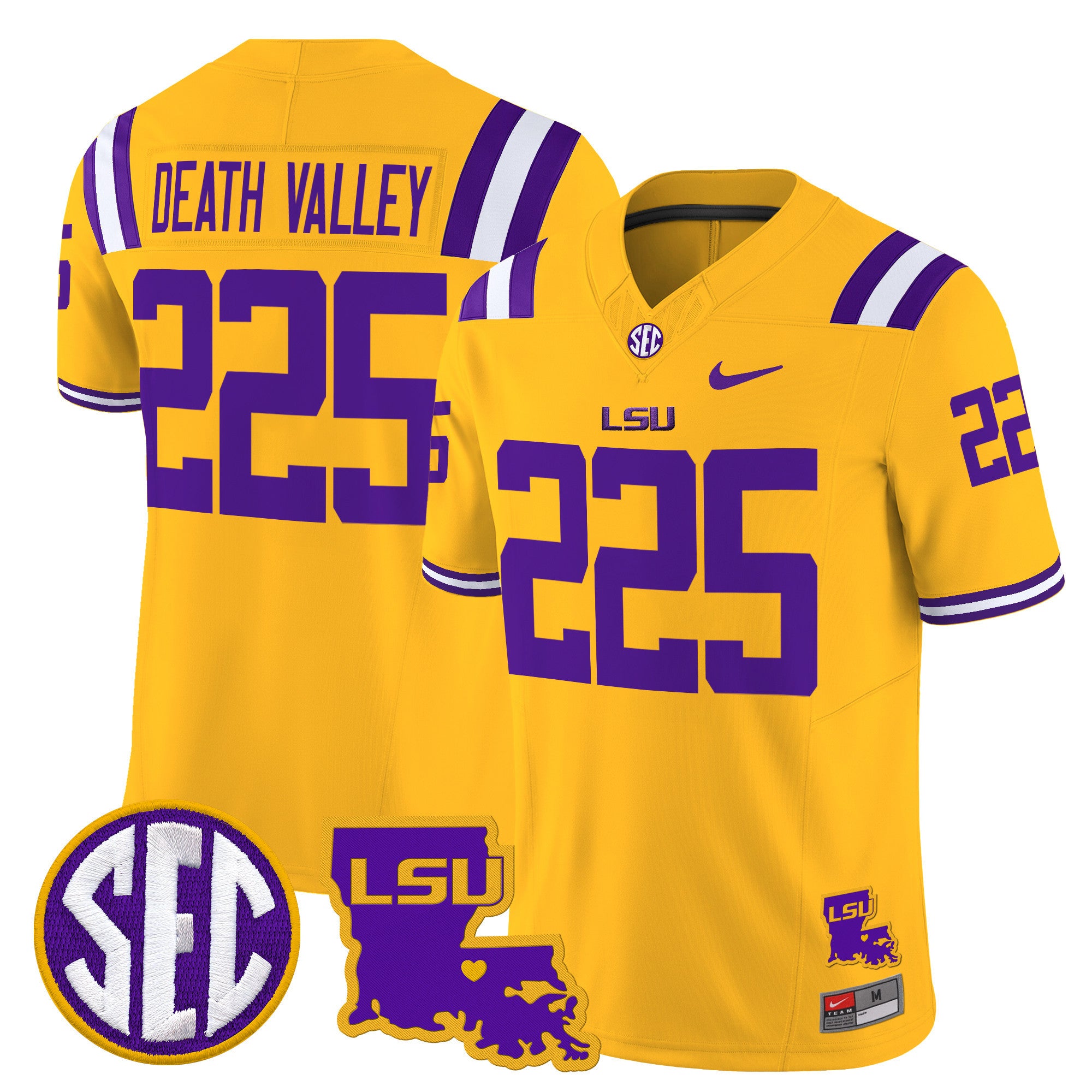 Men's LSU Tigers 2025 Louisiana Patch Vapor Limited Jersey - All Stitched - Gold, Death Valley 225