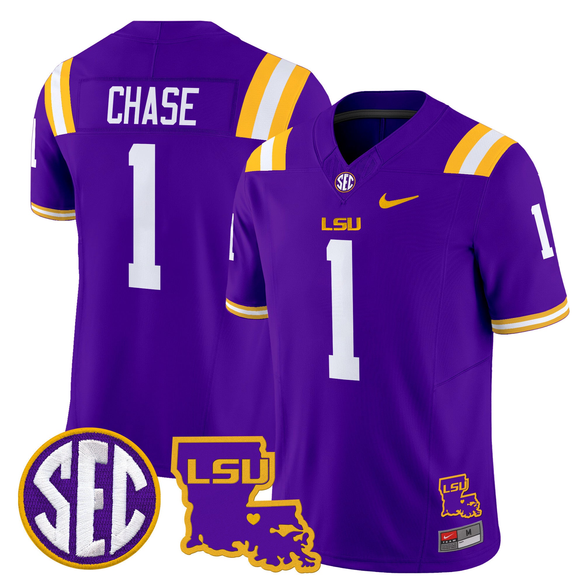 Men's LSU Tigers 2025 Louisiana Patch Vapor Limited Jersey - All Stitched - Purple, Ja'Marr Chase