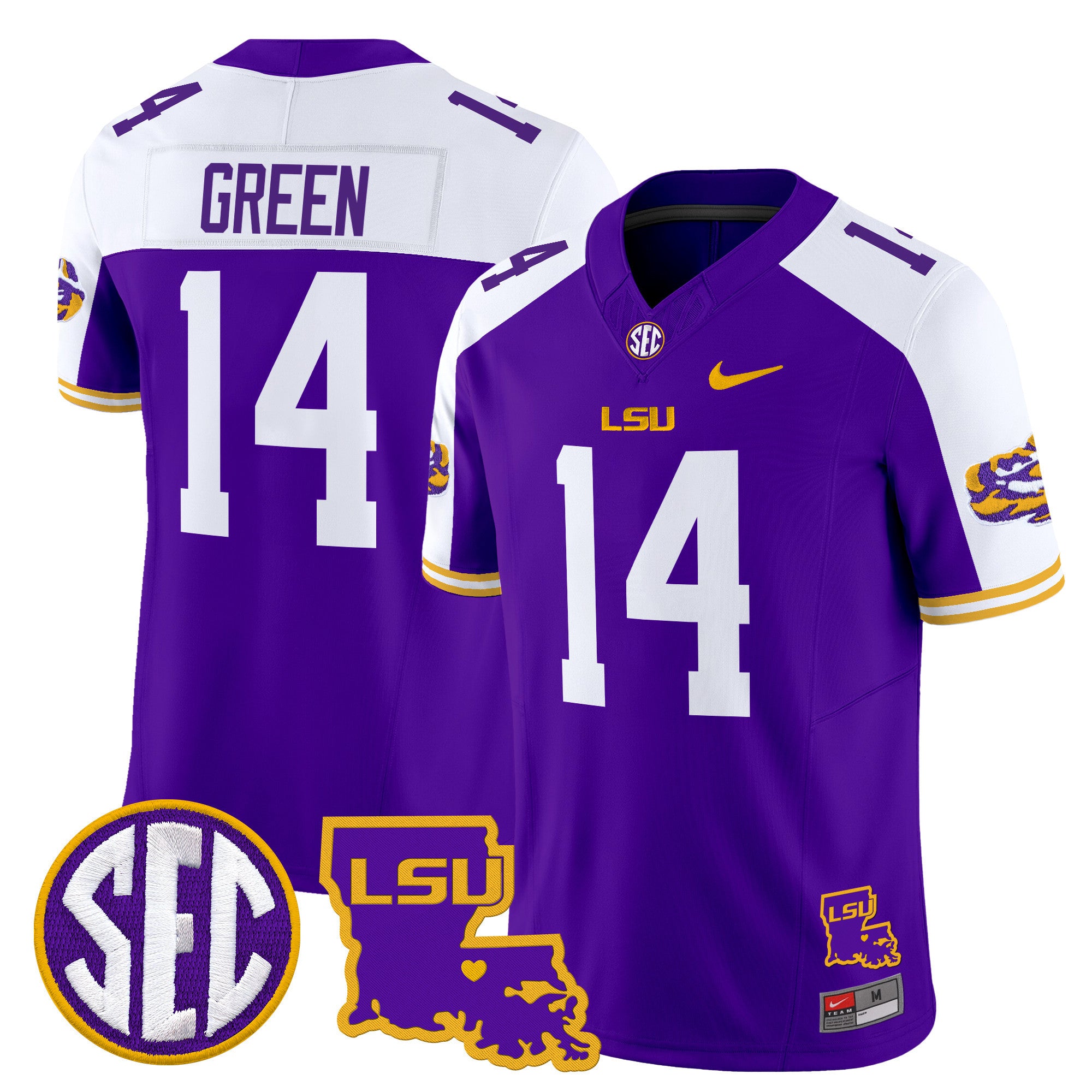 Men's LSU Tigers 2025 Louisiana Patch Vapor Limited Jersey - All Stitched - Purple Alternate, Trey'Dez Green