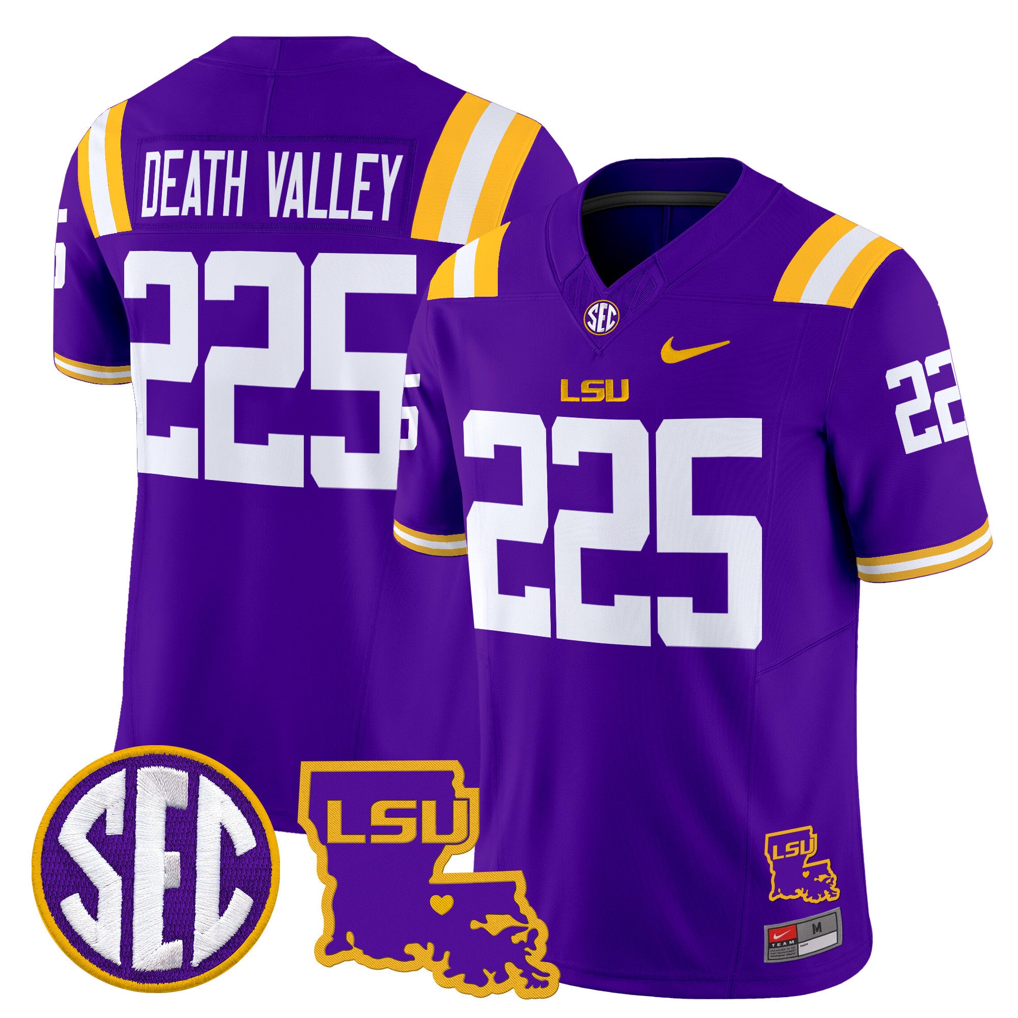 Men's LSU Tigers 2025 Louisiana Patch Vapor Limited Jersey - All Stitched - Purple, Death Valley 225