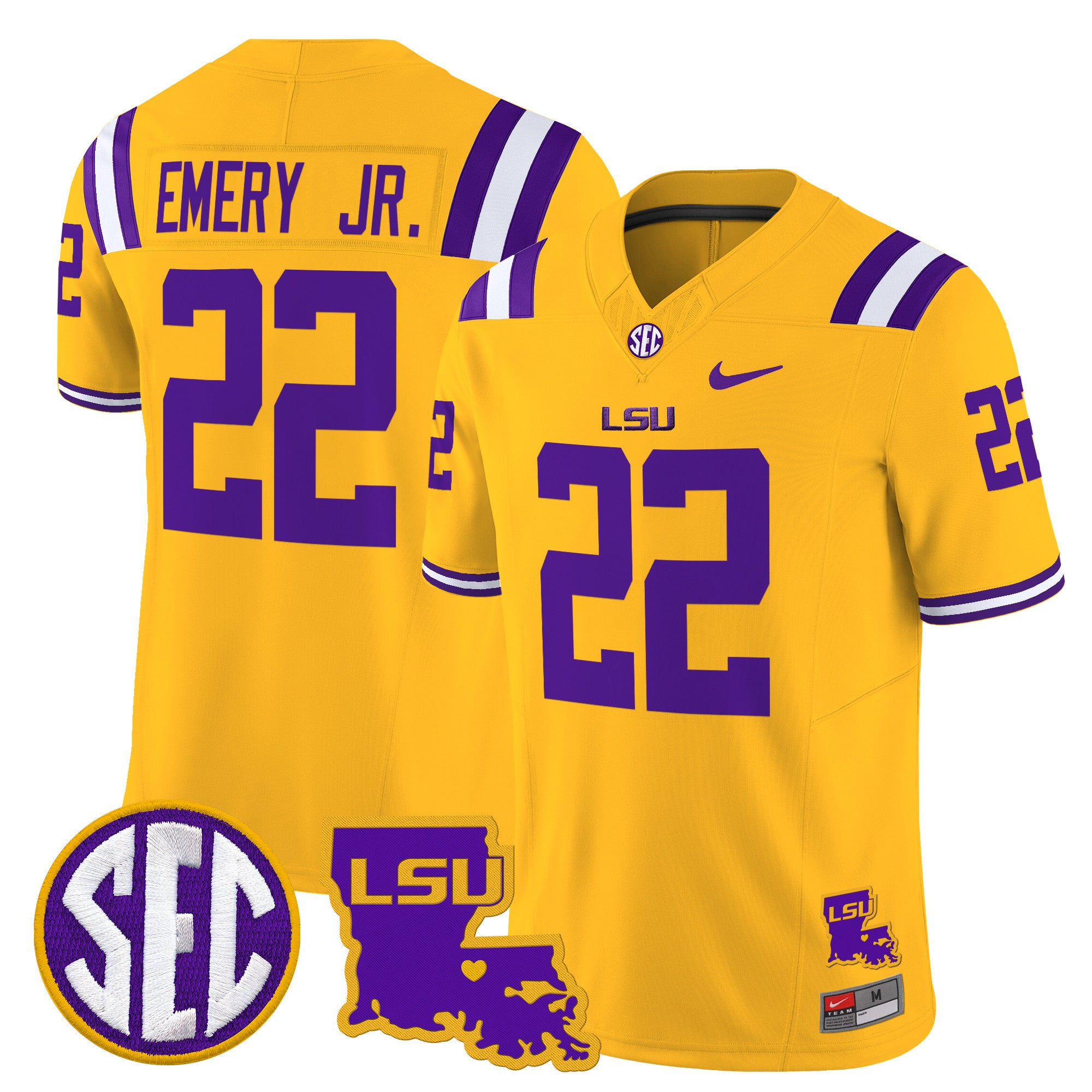 Men's LSU Tigers 2025 Louisiana Patch Vapor Limited Jersey - All Stitched - Gold, John Emery Jr.