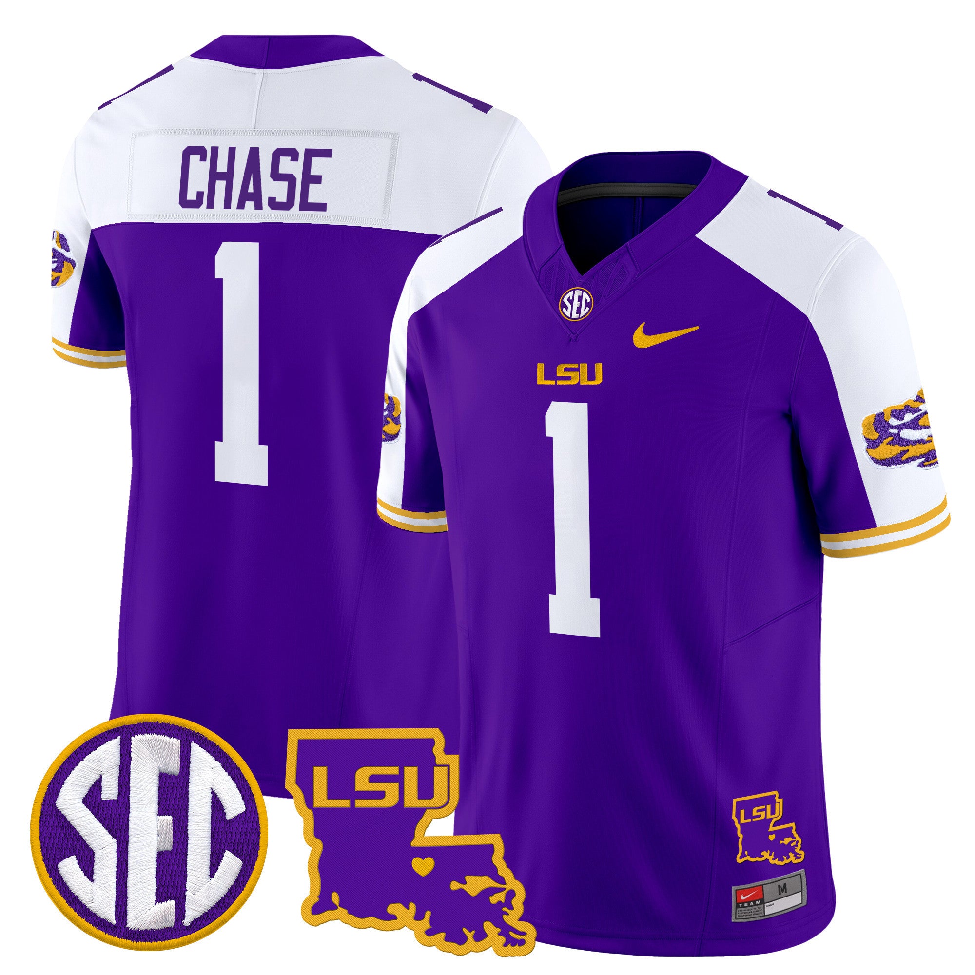 Men's LSU Tigers 2025 Louisiana Patch Vapor Limited Jersey - All Stitched - Purple Alternate, Ja'Marr Chase