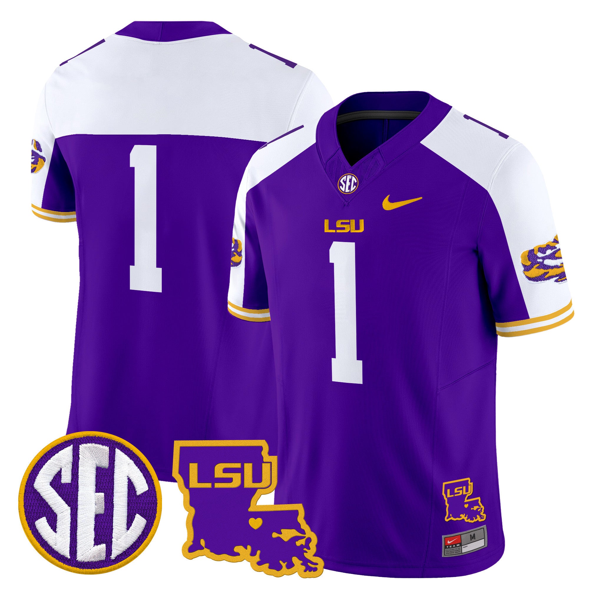 Men's LSU Tigers 2025 Louisiana Patch Vapor Limited Jersey - All Stitched - Purple Alternate, #1 Team