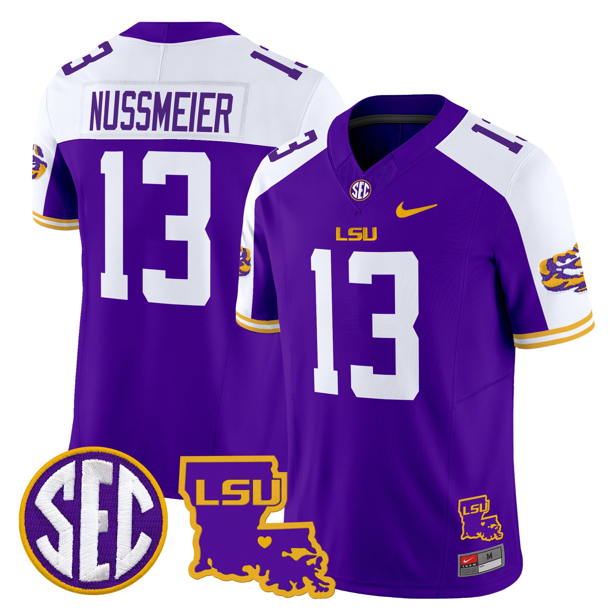 Men's LSU Tigers 2025 Louisiana Patch Vapor Limited Jersey - All Stitched - Purple Alternate, Garrett Nussmeier