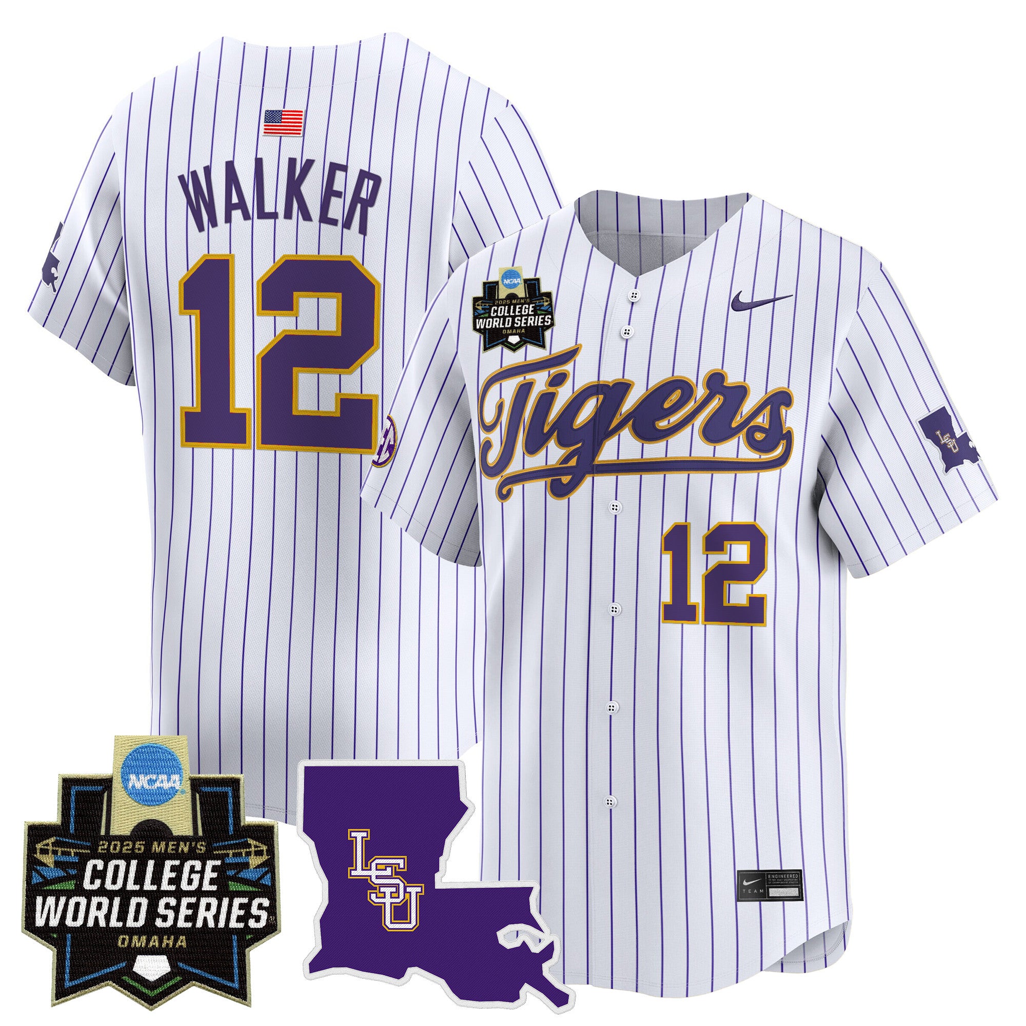 Men's LSU Tigers 2025 World Series Vapor Premier Limited Jersey - All Stitched - Pinstripe, Todd Walker