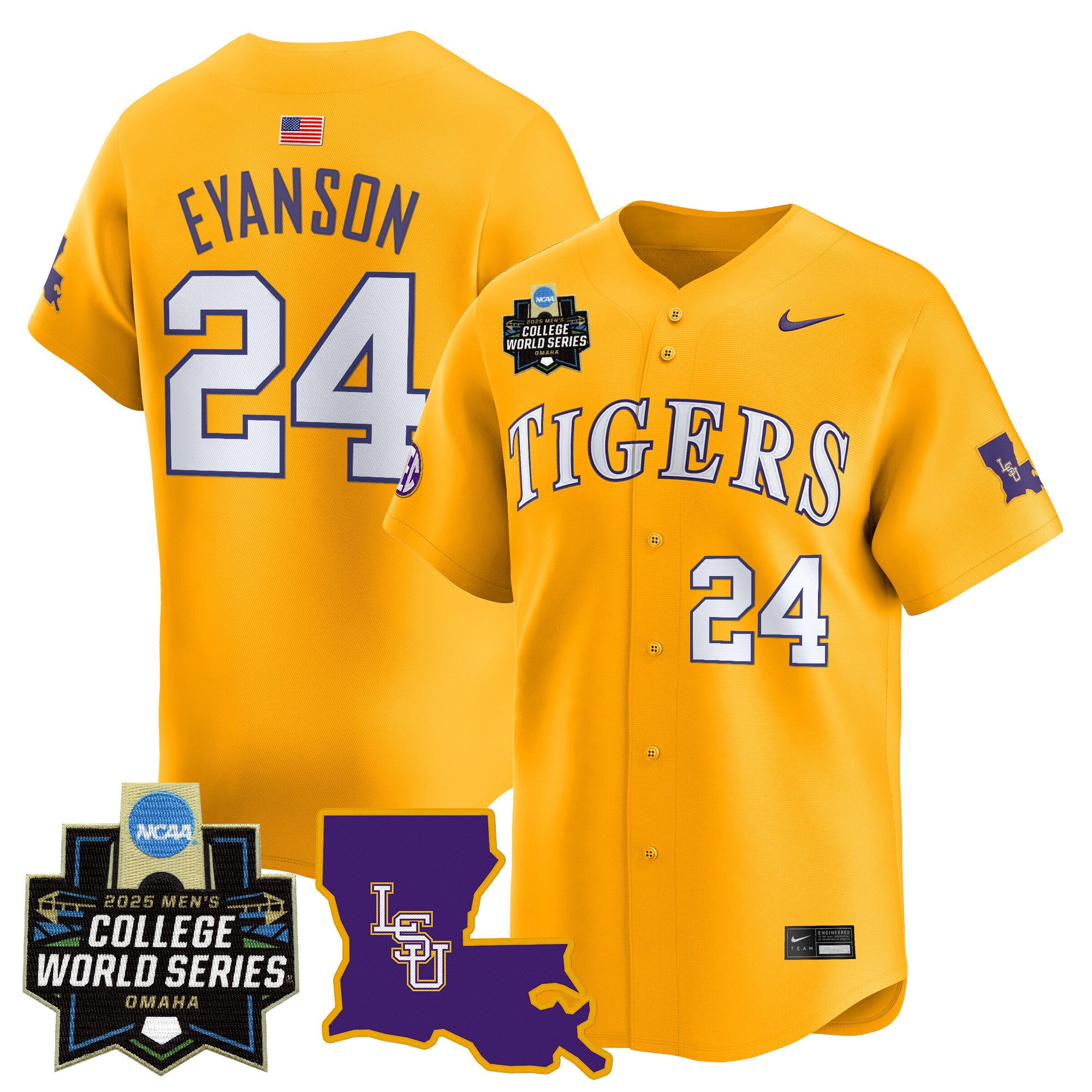 Men's LSU Tigers 2025 World Series Vapor Premier Limited Jersey - All Stitched - Gold, Anthony Eyanson