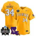 Men's LSU Tigers 2025 World Series Vapor Premier Limited Jersey - All Stitched - Gold, Chase Shores