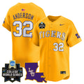 Men's LSU Tigers 2025 World Series Vapor Premier Limited Jersey - All Stitched - Gold, Kade Anderson
