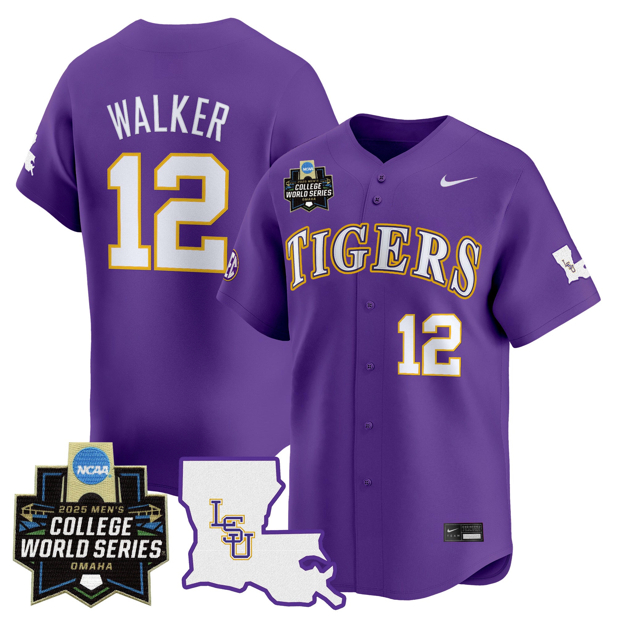 Men's LSU Tigers 2025 World Series Vapor Premier Limited Jersey - All Stitched - Purple, Todd Walker
