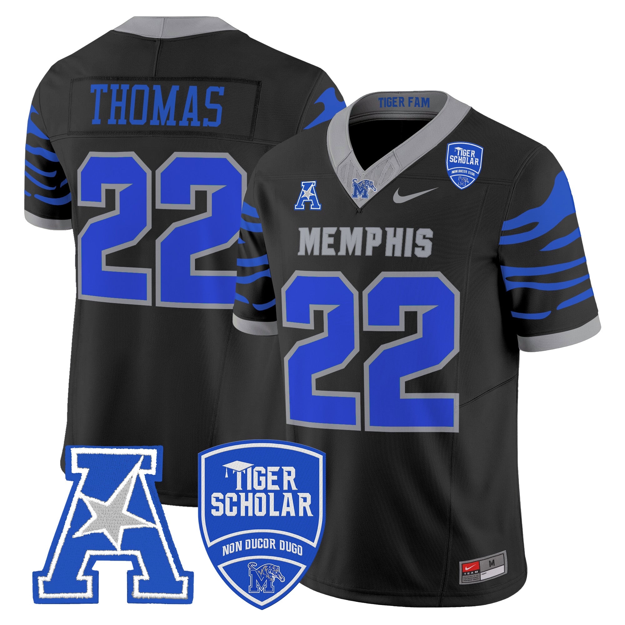Men's Memphis Tigers 2024 Vapor Limited Jersey - All Stitched - Black, Brandon Thomas