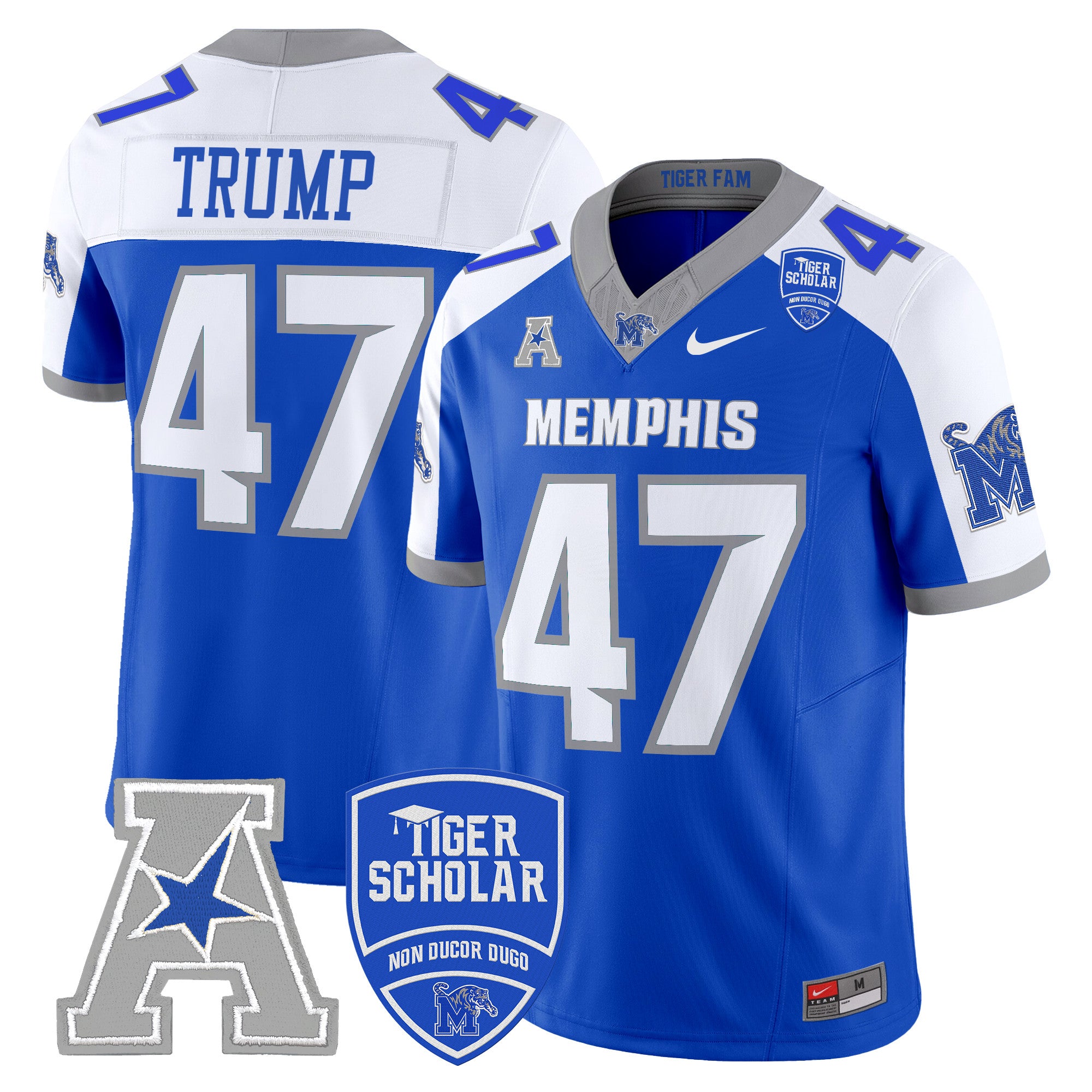 Men's Memphis Tigers 2024 Vapor Limited Jersey - All Stitched - Royal Alternate, Donald Trump