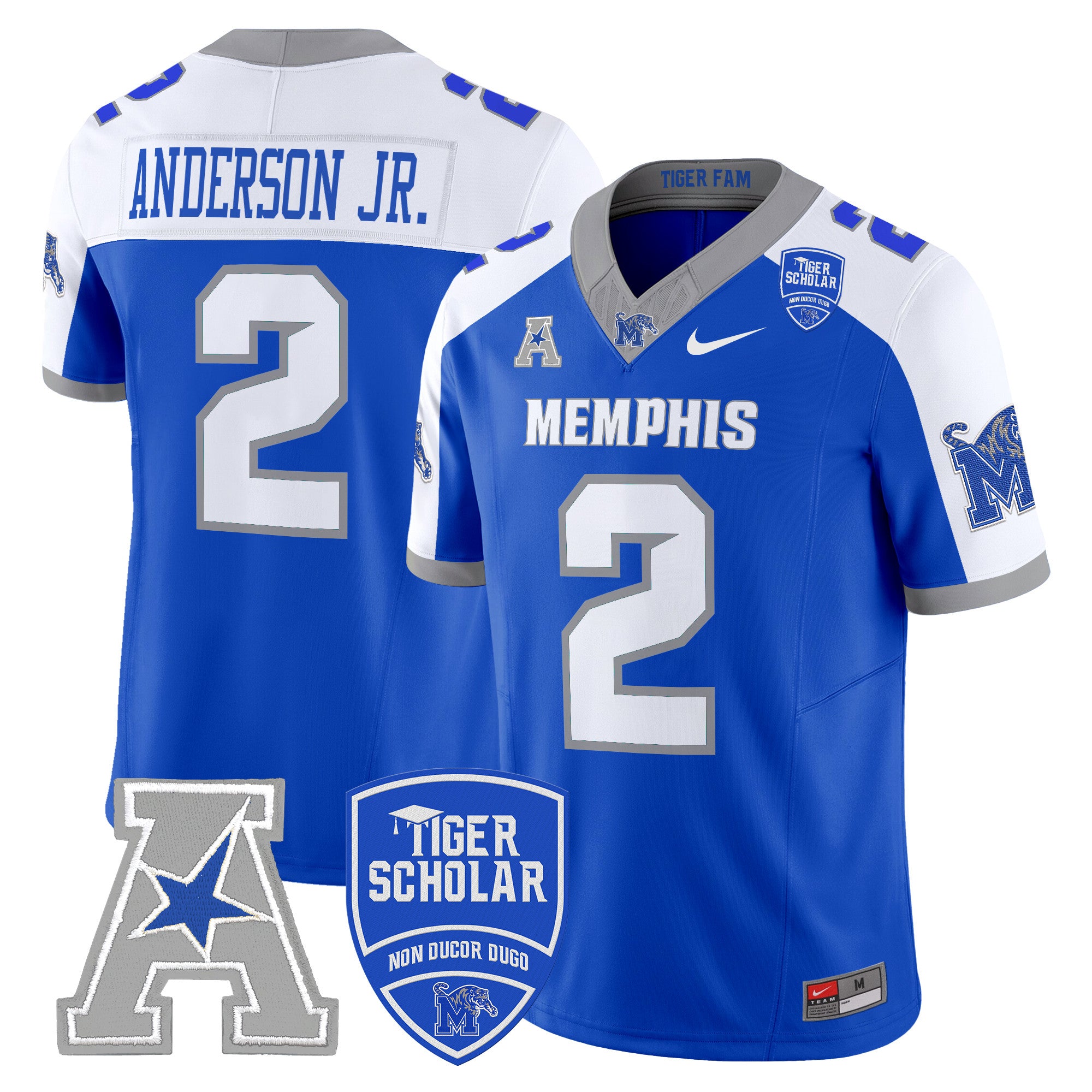Men's Memphis Tigers 2024 Vapor Limited Jersey - All Stitched - Royal Alternate, Mario Anderson Jr.