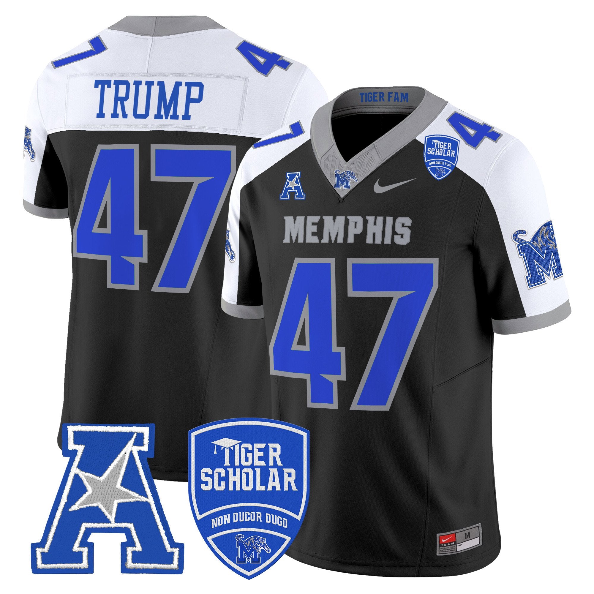 Men's Memphis Tigers 2024 Vapor Limited Jersey - All Stitched - Black Alternate, Donald Trump