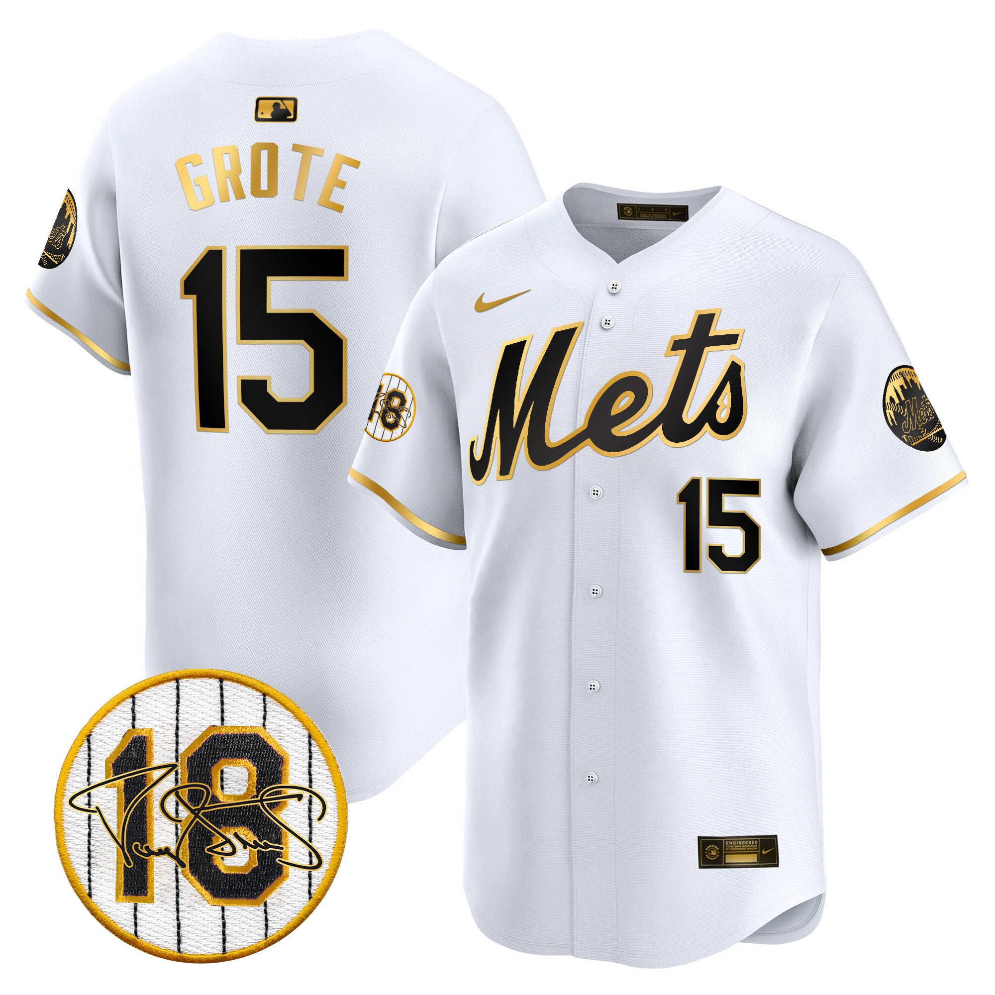 Men's Mets Darryl Strawberry Patch Vapor Premier Limited Jersey - All Stitched - White Gold, Jerry Grote