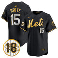 Men's Mets Darryl Strawberry Patch Vapor Premier Limited Jersey - All Stitched - Black Gold, Jerry Grote