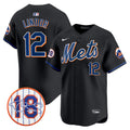 Men's Mets Darryl Strawberry Patch Vapor Premier Limited Jersey - All Stitched - Black, Francisco Lindor