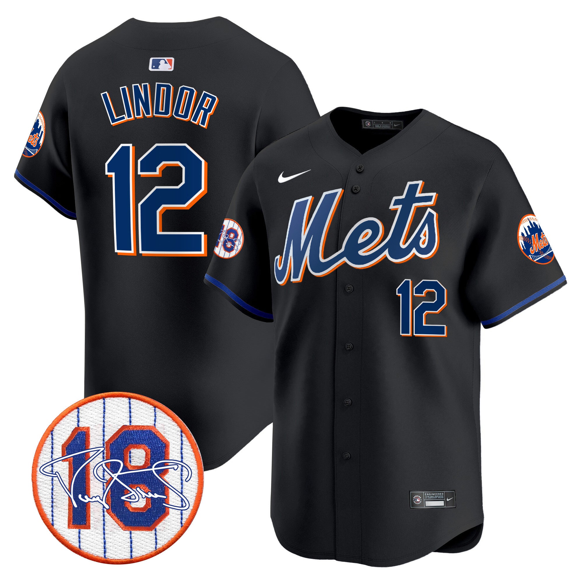 Men's Mets Darryl Strawberry Patch Vapor Premier Limited Jersey - All Stitched - Black, Francisco Lindor
