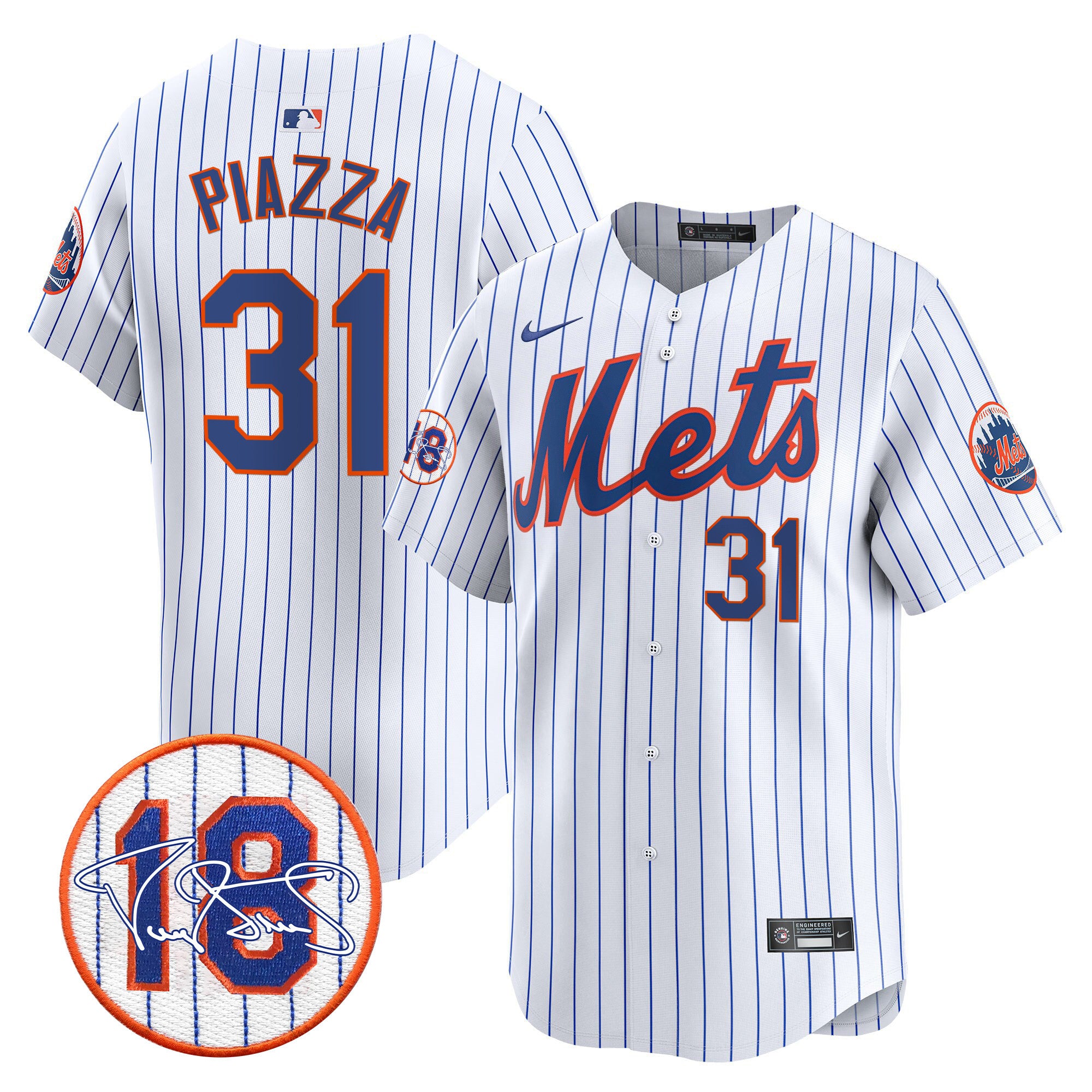 Men's Mets Darryl Strawberry Patch Vapor Premier Limited Jersey - All Stitched - White, Mike Piazza