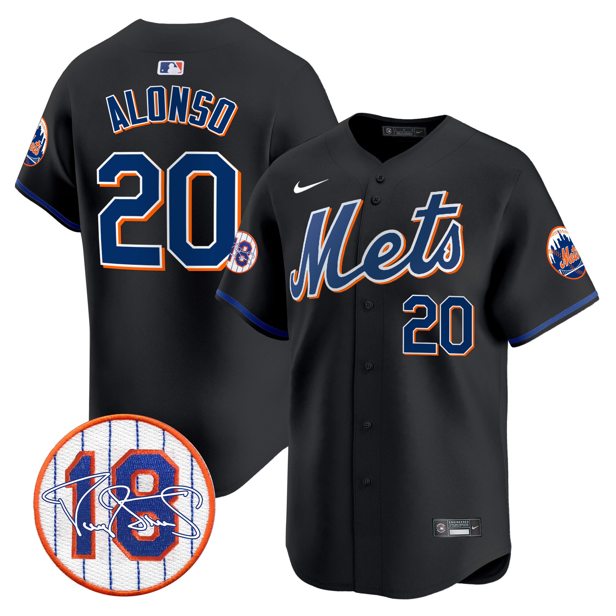 Men's Mets Darryl Strawberry Patch Vapor Premier Limited Jersey - All Stitched - Black, Pete Alonso
