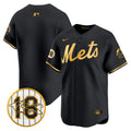Men's Mets Darryl Strawberry Patch Vapor Premier Limited Jersey - All Stitched - Black Gold, Team