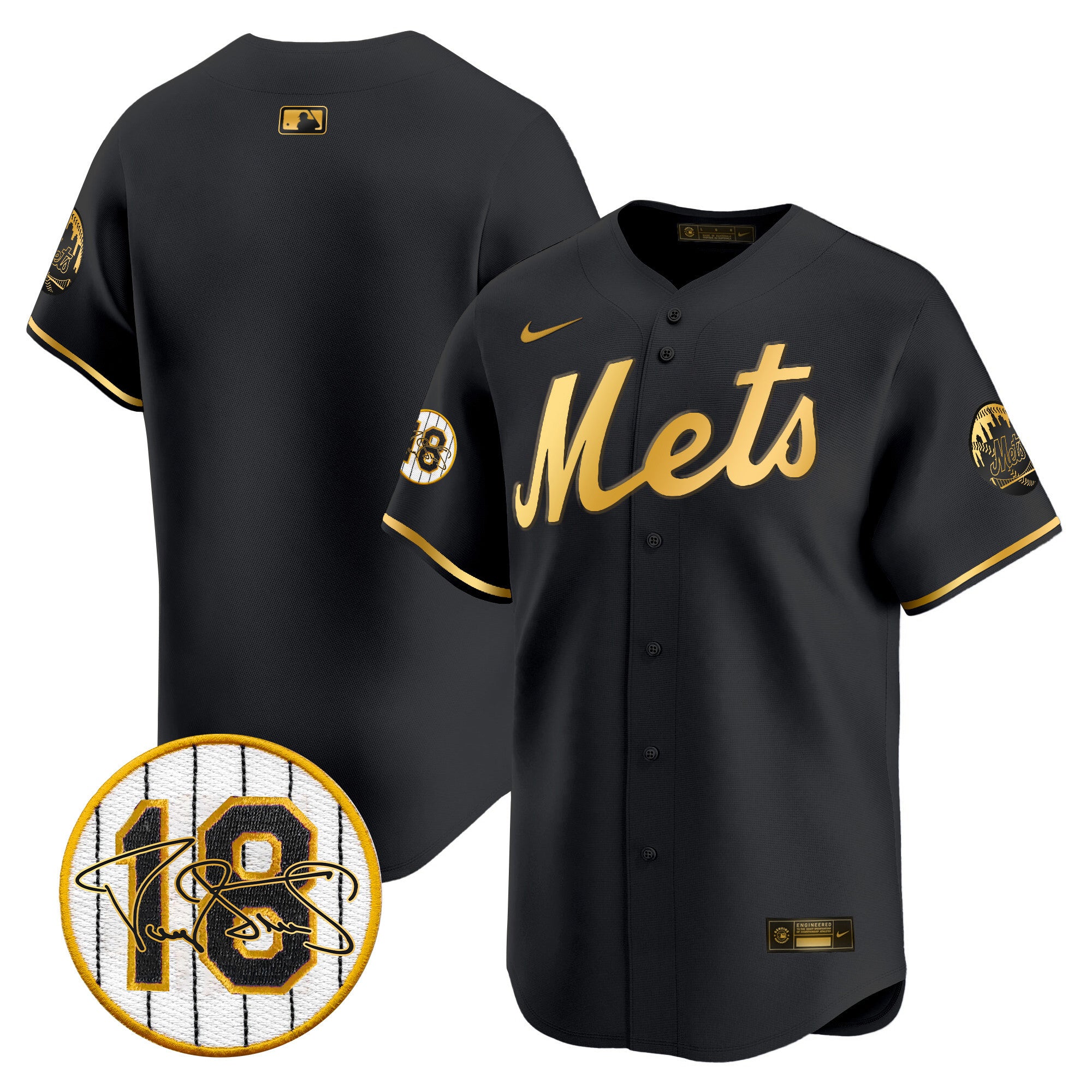 Men's Mets Darryl Strawberry Patch Vapor Premier Limited Jersey - All Stitched - Black Gold, Team