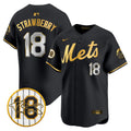 Men's Mets Darryl Strawberry Patch Vapor Premier Limited Jersey - All Stitched - Black Gold, Darryl Strawberry