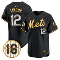 Men's Mets Darryl Strawberry Patch Vapor Premier Limited Jersey - All Stitched - Black Gold, Francisco Lindor