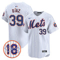 Men's Mets Darryl Strawberry Patch Vapor Premier Limited Jersey - All Stitched - White, Edwin Díaz