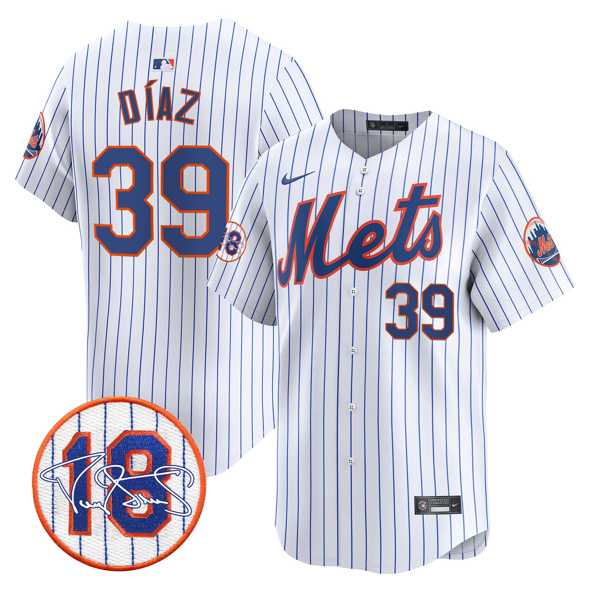 Men's Mets Darryl Strawberry Patch Vapor Premier Limited Jersey - All Stitched - White, Edwin Díaz